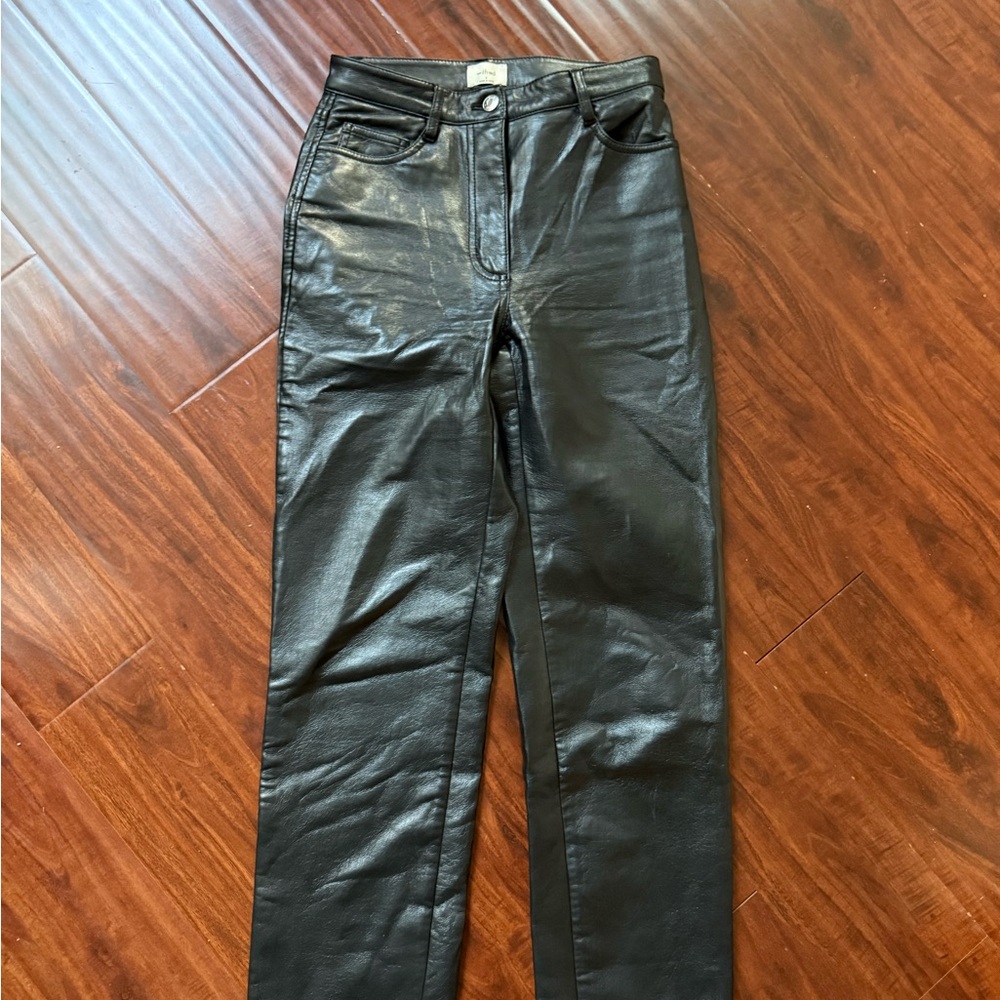 Aritzia Wilfred Black High Rise Leather Pants
